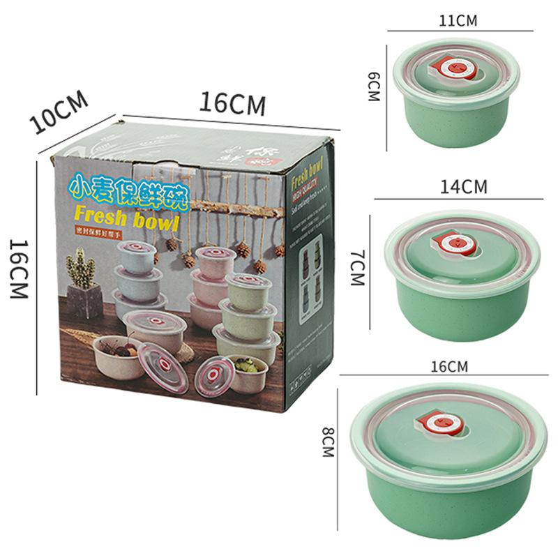 Wheat Straw Set Bowl Household Refrigerator Storage Bowl High Value Plastic Sealed Fresh-keeping for Microwave Storage Container