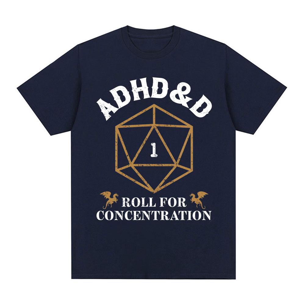 ADHD&D Бросок на Концентрацию Футболка Смешная Геймерская Dungeons DM RPG Кубики Дракон Футболки Унисекс Хлопок Повседневные Футболки Уличная Одежда