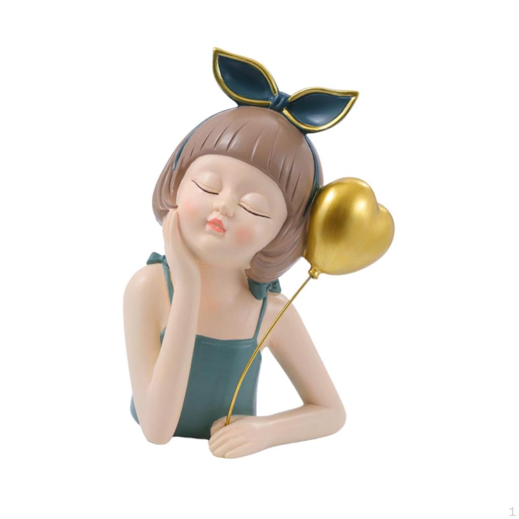 Cartoon Girl Figure Sculpture 6.3x4.72x9.84inch Collectible Tabletop Display for Shelf