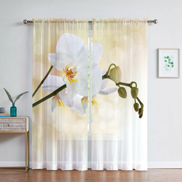 Sheer Voile Curtain Phalaenopsis Floral For Living Dining Room Bedroom Kitchen Window Transparent Chiffon Flowers Tulle Curtains
