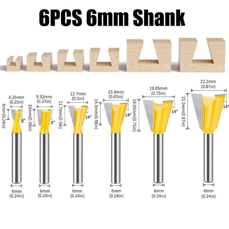 6 шт. 6 мм 1/4-дюймовый хвостовик фрезы для соединения ласточкин хвост набор 14 градусов деревообрабатывающий гравировальный резец фреза для дерева