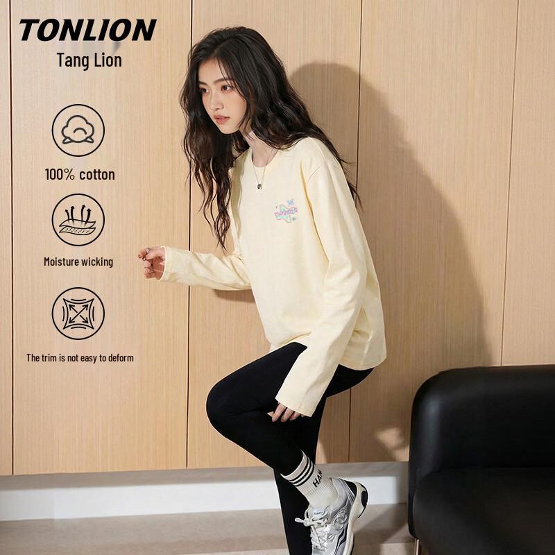 Женская футболка TonLion с длинным рукавом из чистого хлопка