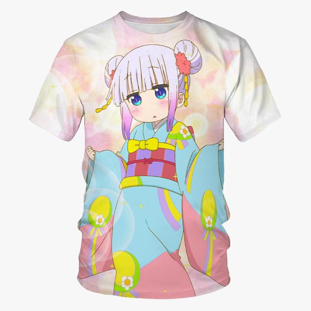 Футболка с принтом аниме «Dragon Maid Kanna Kamui» с 3D-принтом, унисекс, повседневная футболка Harajuku с короткими рукавами, японская манга, детский топ 100-6XL