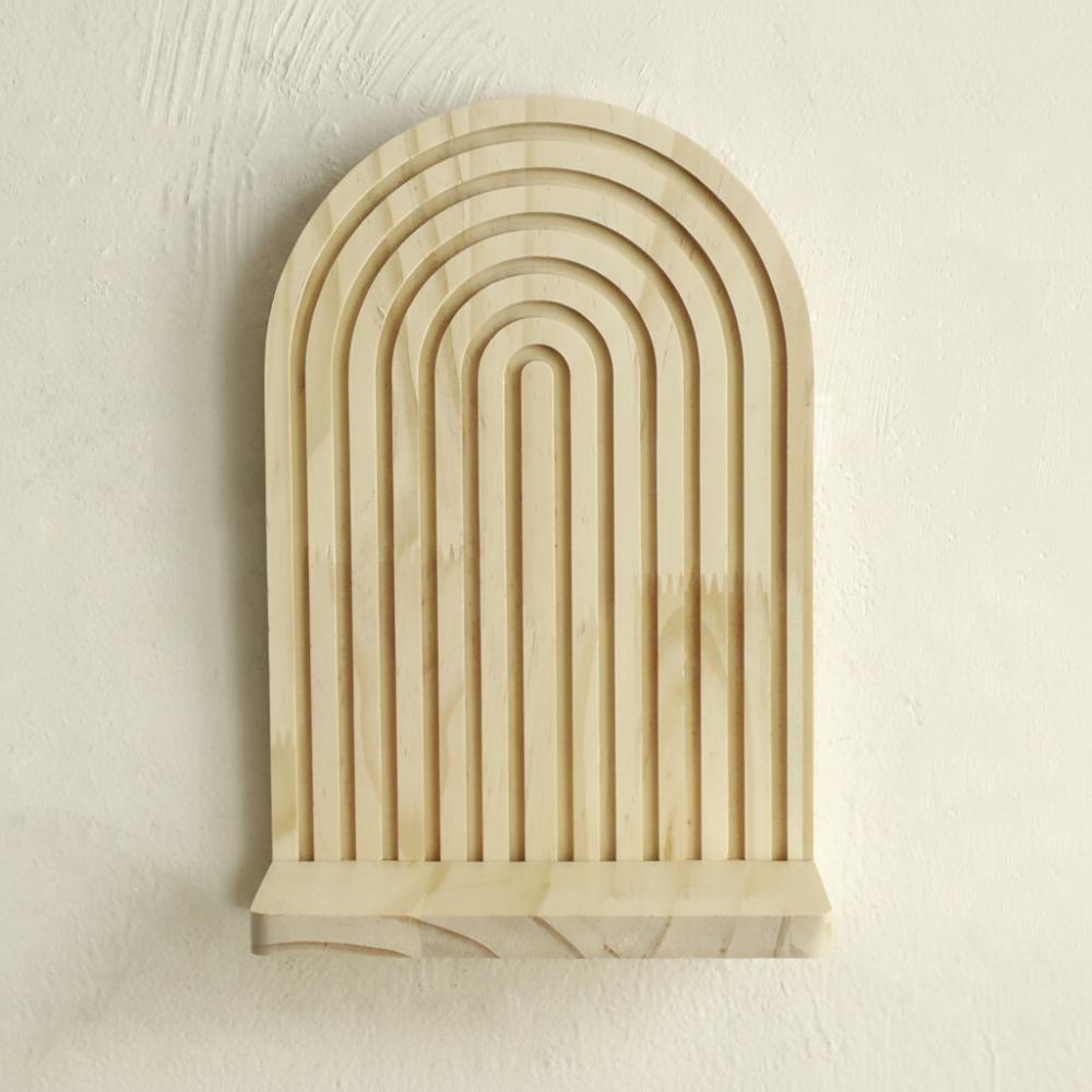 Oval Threaded Arched Floating Shelf Natural Artistic Wooden Stand Boho Style Rack  Plant Decorative