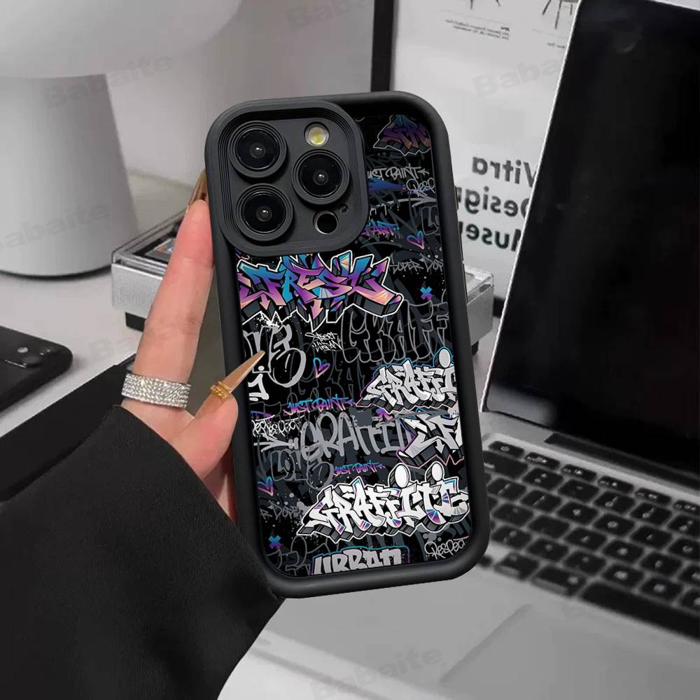 Крутой Черный Граффити Чехол Для Телефона Для iPhone 11 12 13 16 15 17 14 Pro Max Мягкий Funda Силиконовый Чехол
