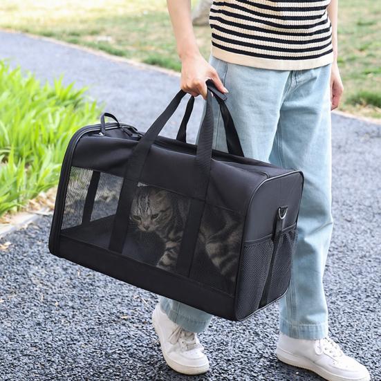 Portable Cat Carrier Bag Breathable Mesh Anti-Lost Pocket Smooth Zipper Pet Out Pouch for Puppy Travel