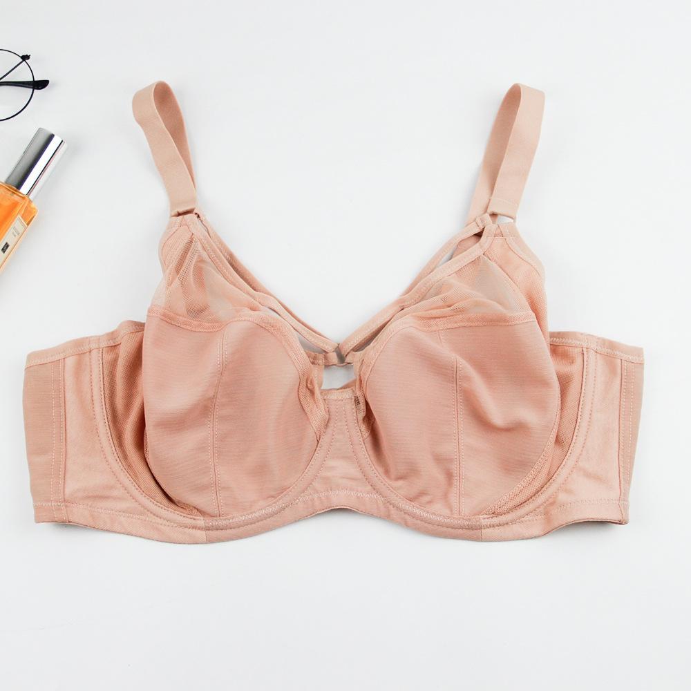 Плюс Размер Женское Нижнее Белье Тонкий Дышащий Большой Чашки Нижнее Белье Без Подкладки Сосборенный Бюстгальтер Пуш-Ап Минимайзер Бюстгальтер На Косточках