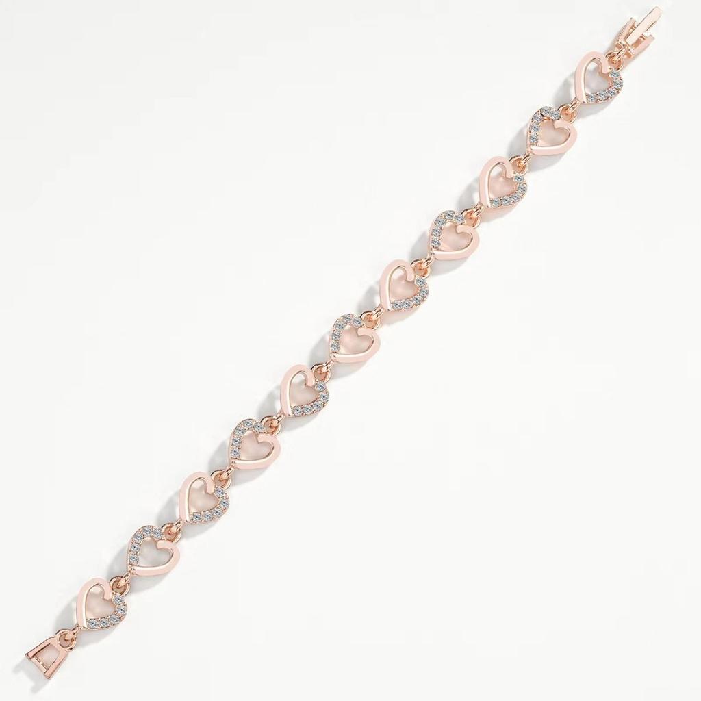 Full Zirconium Peach Heart Bracelet Accessories Show Temperament and All-match Women's Jewelry