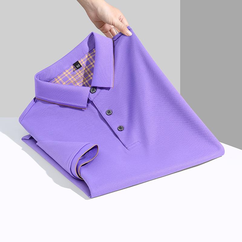 2025 новая летняя мужская однотонная футболка с короткими рукавами из шелка тутового дерева с лацканами, рубашка поло для отдыха