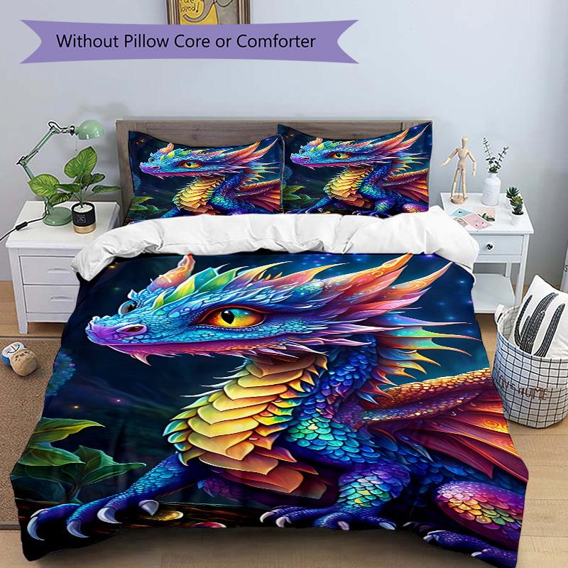 3pcs bedding set Fantasy Dragon Includes 1 Comforter + 2 Pillowcases, Without Pillow Inserts, Soft Comfortable, Lightweight Breathable075