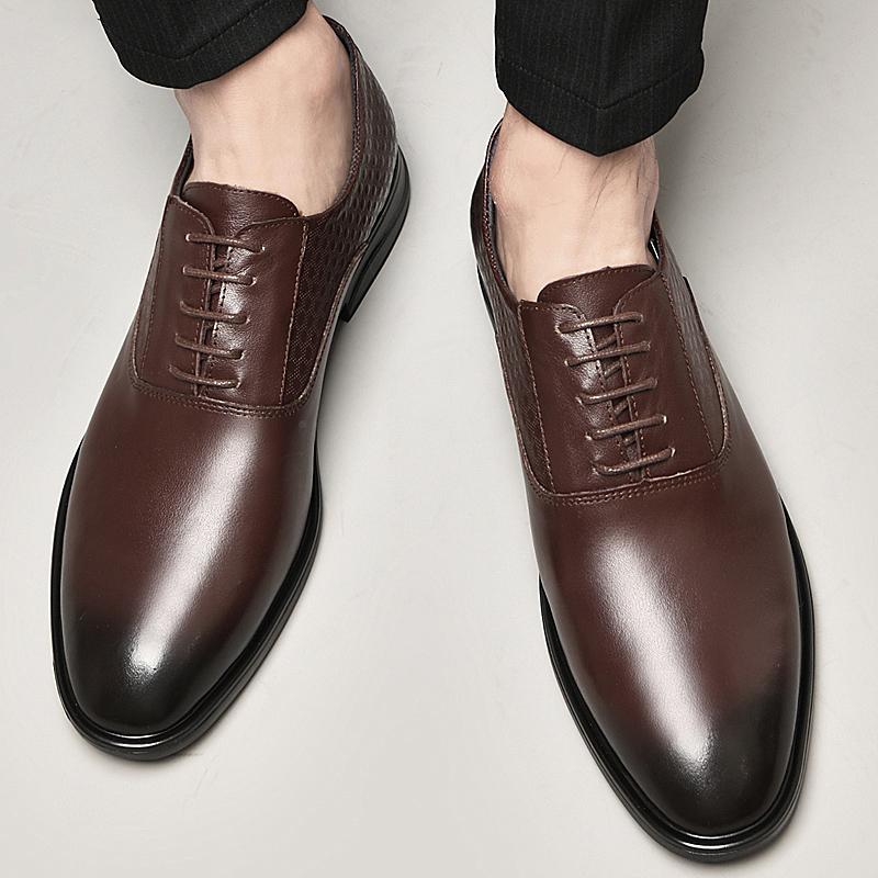 High Quality Brand Men Formal Shoes Men Oxford Genuine Leather Dress Shoes Fashion Business Men Shoes Pointed Wedding Shoes