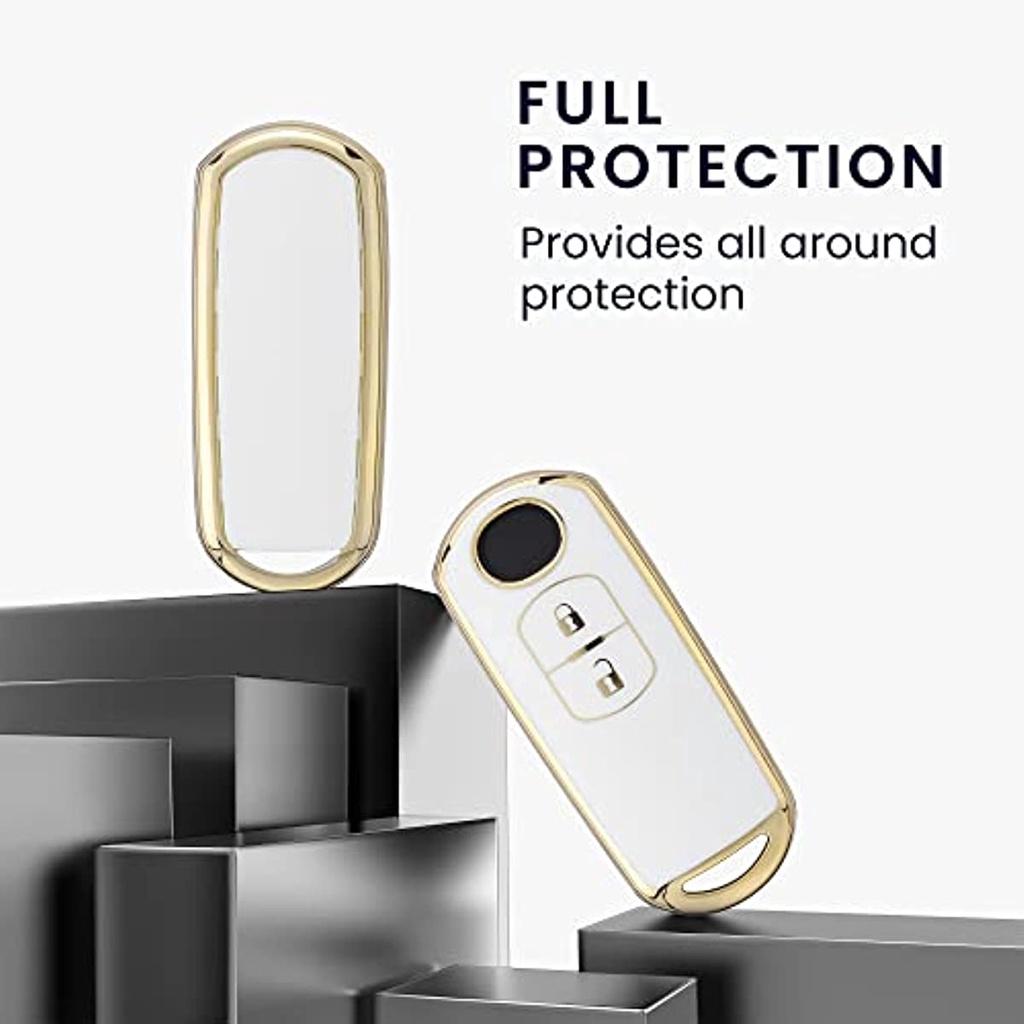 Чехол для автомобильного ключа, совместимый с автомобильным ключом Mazda 2-кнопочный Keyless Go — силиконовый чехол для ключа — белое золото