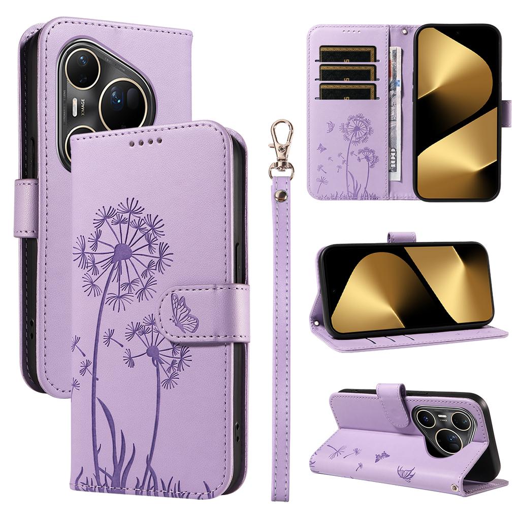 For Huawei Pura 80 Ultra Leather Wallet Case with Strap Dandelion Imprint Phone Stand Cover