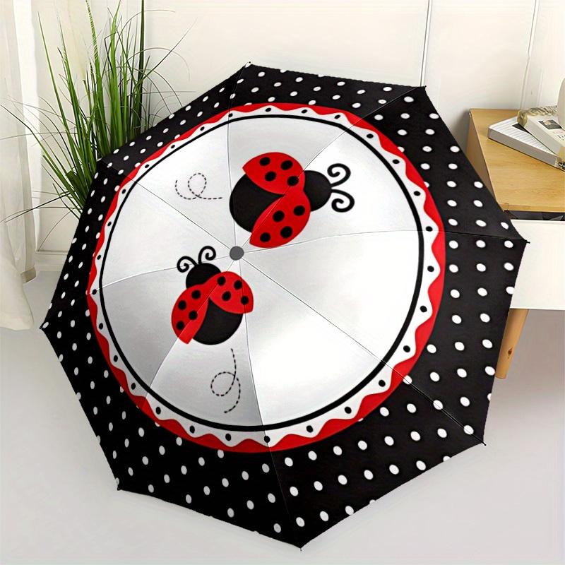 1pc Ladybug PolkaDot Auto Open/close, All-Season Portable Folding Umbrella for Women & Men, Travel, Everyday, Formal Events - Compact Luxury Parasol,