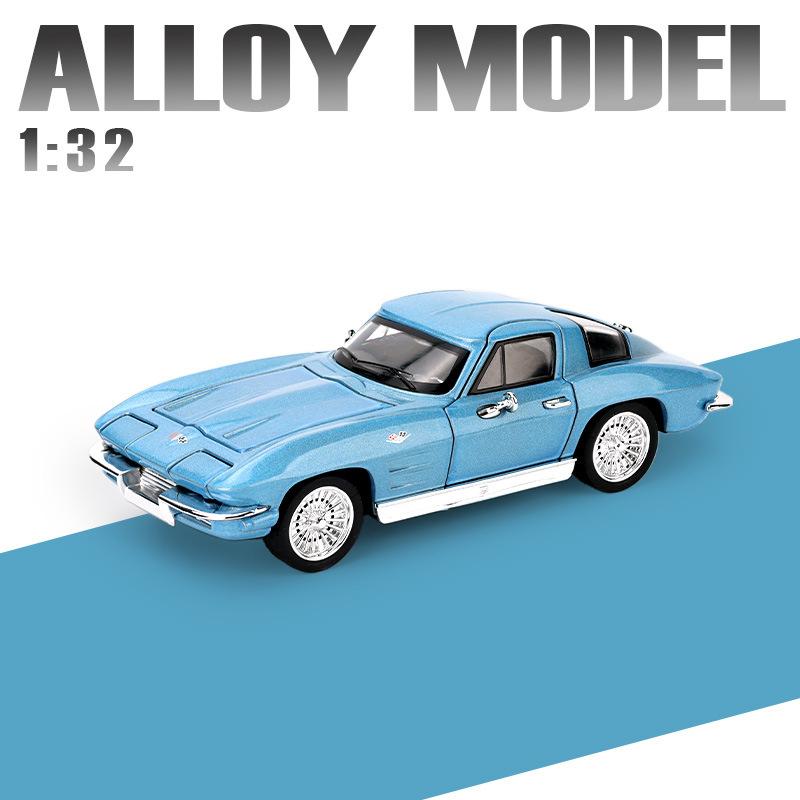 1:32 Corvette C2 Sting Ray Alloy Sports Car Model Diecasts Metal Classic Racing Car Vehicles Model Sound and Light Kids Toy Gift