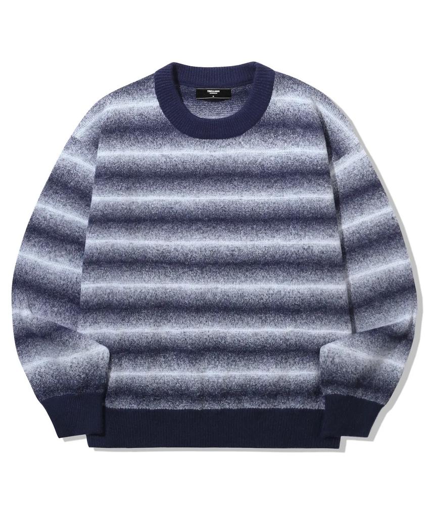 TRILLION Washable Gradient Stripe Crewneck Knit_Navy