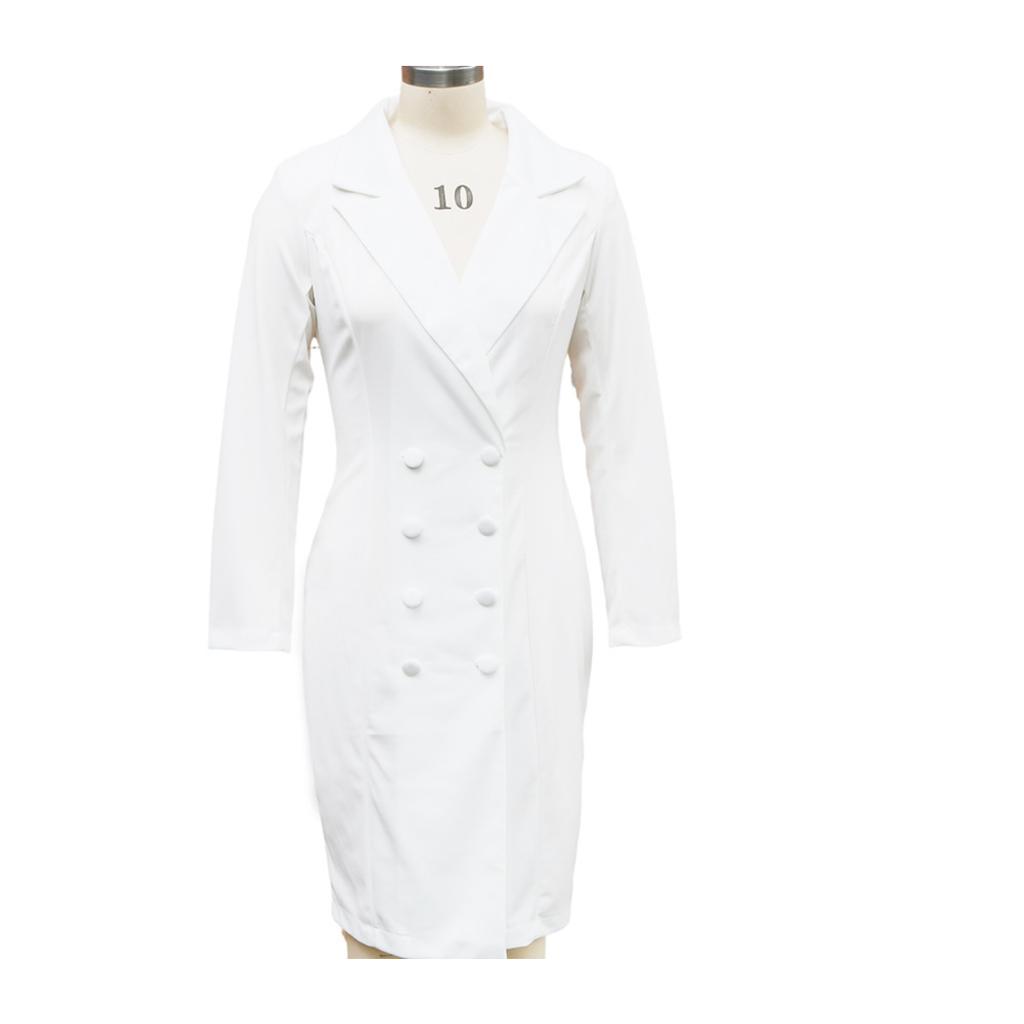 Женское двубортное платье-блейзер, офисное платье с длинным рукавом и лацканами с вырезом, профессиональная рабочая одежда для делового повседневного стиля.