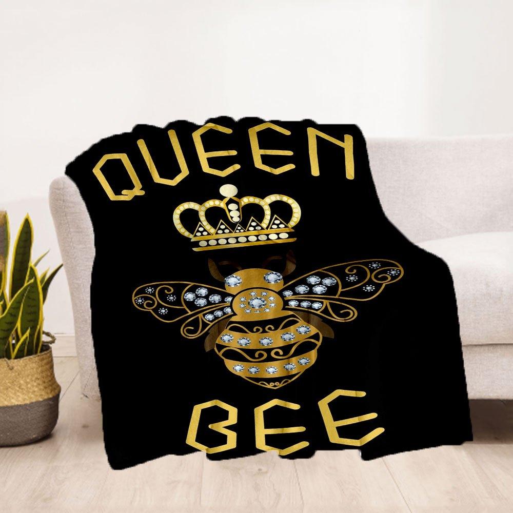 "Queen Bee: Luxury Golden Crown Bee Design"Blanket Flannel Throw Blanket for Sofa, Bed, Travel, Camping, Office, Couch, Chair, And Bed Gift