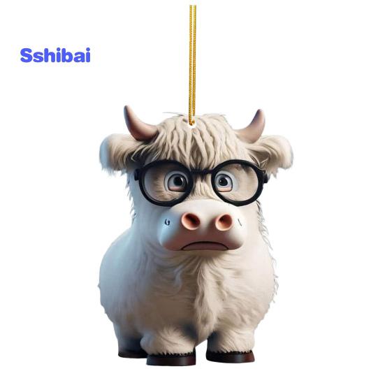 Милый мультяшный хайлендский коровий автомобильный кулон, акриловый художественный ремесленный орнамент, прекрасный автомобиль, зеркало заднего вида, украшение для дома, Рождественская елка, подвесное украшение, подарок
