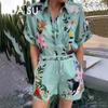 Casual Two-piece Cotton and Linen Printed Shirt + Shorts