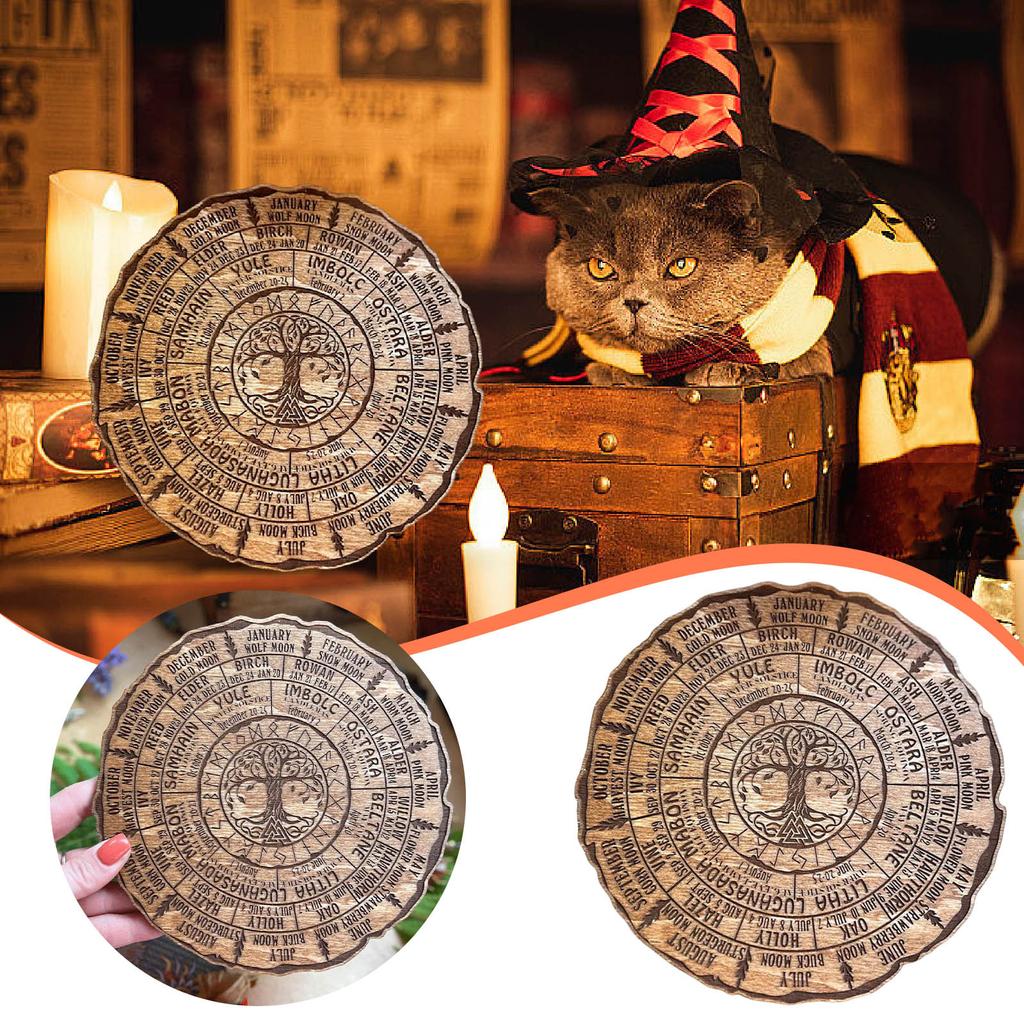 Wheel Of The Year Wood Sign, Tree Calendar Tree Of Life Wheel Of The Year, Vintage Wood Celestial Sign, Tree Of Life Decor Wheel Calendar