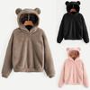 Scione флисовые плюшевые толстовки для женщин, толстовка с длинным рукавом, теплая плюшевая толстовка с капюшоном и ушками медведя