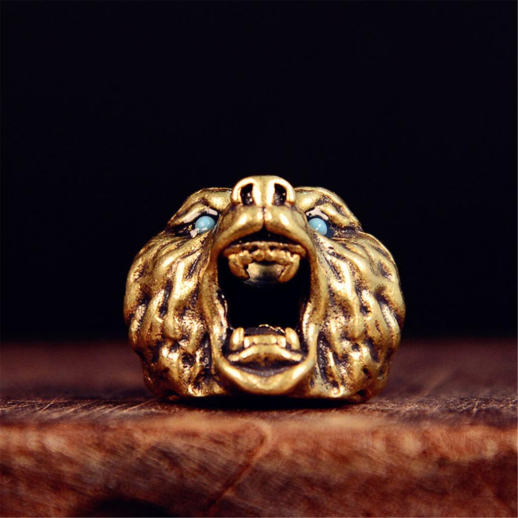 Brass Lion Head Keychain For Everyday Carry Durable Key Ring With Paracord Pendant Unisex Fashion Accessory For Outdoor Adventures