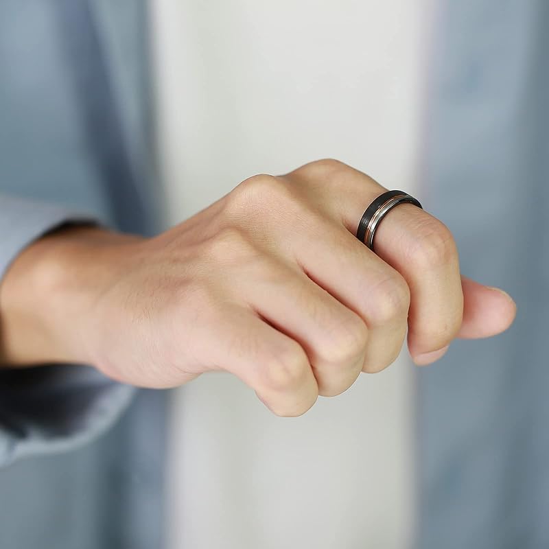 [Rockyu] brand men's ring black tungsten ring silver No. 17 matte finishing mud texture Compatible with metal allergies