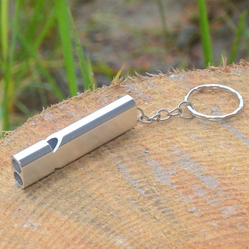 1PC Portable Aluminum Safety Whistle Outdoor Hiking Camping Survival Emergency Key Chain Multi-tool Double Tube Survival Whistle