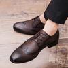 Fashion Size 38-47 Men Retro Brogue Leather Shoes Black Brown American Lace-up Business Brand Leather Shoes Wedding Banquet Shoes Men