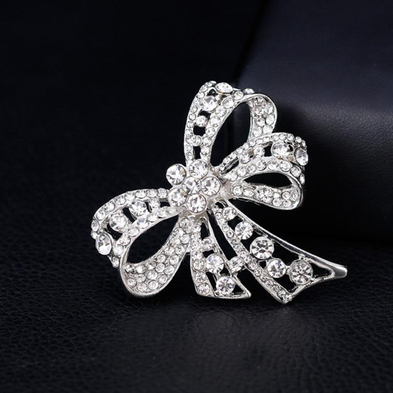 Clear Rhinestone Bow Style Brooches Pin Elegant Accessory for Women Wedding Party Decoraion Jewelry Brooch