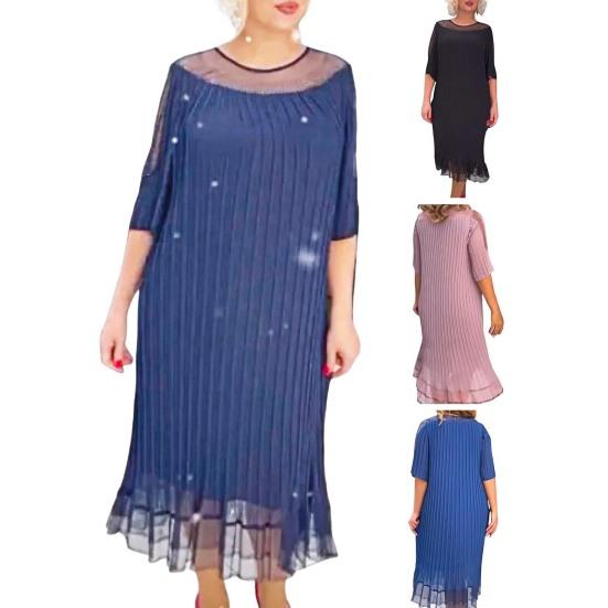 Женское платье с коротким рукавом, круглым вырезом, двухслойной сеткой, лоскутным узором, оборками, большим размером, однотонное, свободное, длиной до середины икры, в полоску, мягкое, женское, весна-лето, миди