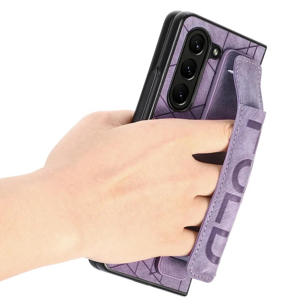 Чехол из искусственной кожи на запястье для Samsung Galaxy Z Fold 6 5 4 3 5G, жесткий чехол для телефона из ПК с держателем S Pen и упором для пальцев(нет ручки)