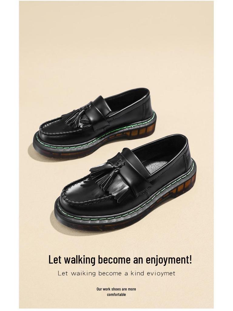 Женские универсальные кожаные лоферы и низкие ботинки Мартина с круглым носком - повседневный британский стиль