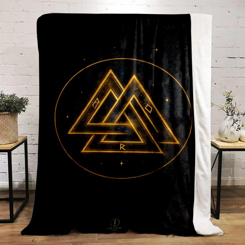 Golden Viking Symbol with Starry Background printed Flannel blanket for bedroom, living room, sofa, and nap