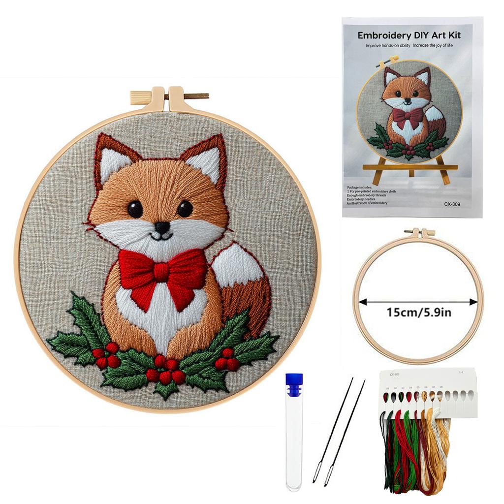 1 набор для вышивания рождественских животных, подходит для начинающих, включает инструкции по стежкам на английском языке. Набор материалов для вышивания своими руками.