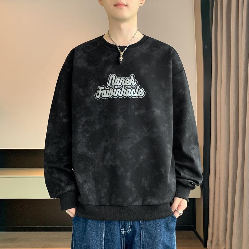 Мужская весенне-осенняя новая нижняя рубашка с длинным рукавом, футболка с круглым вырезом и принтом, большой размер, мужской топ