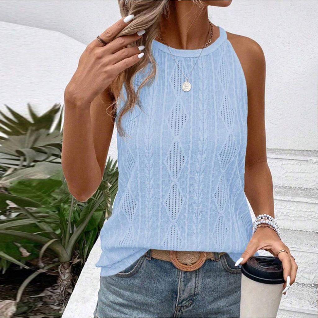 Женская мода однотонный круглый вырез свободный без рукавов пуловер жилет топ