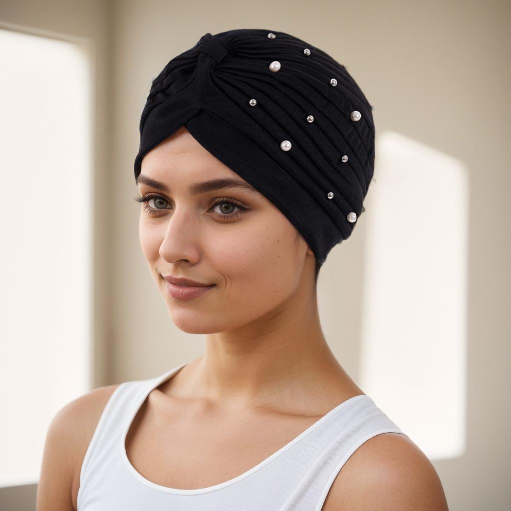 Стильный плиссированный платок-шарф с бусинами цвета арбуза