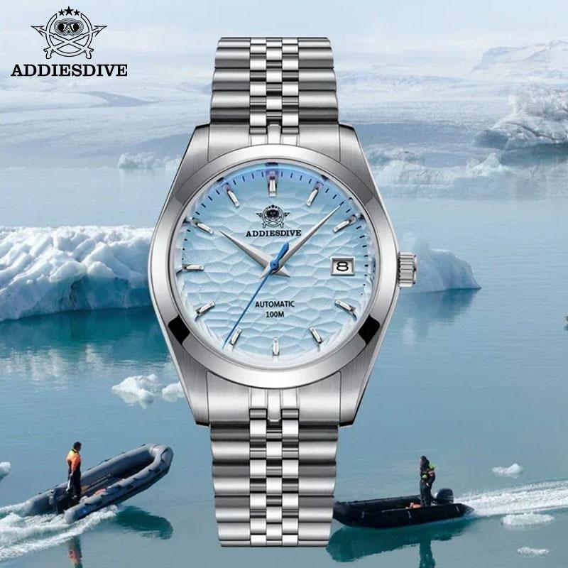 ADDIESDIVE Simple Automatic Watch Luxury Steel 100M Diving Luminous Men's Mechanical Watches AD2118 Relojes Masculinos