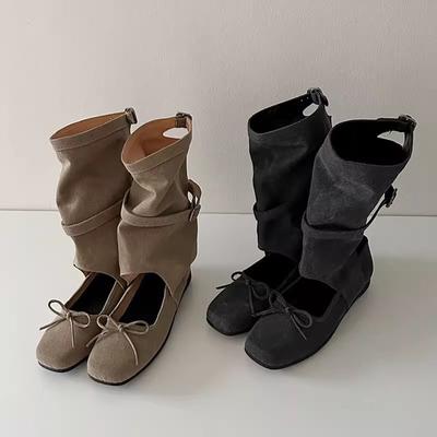 Версия из коровьей кожи~ нишевые модные ботильоны Майярда летние женские с бантом полые дышащие повседневные балетки крутые ботинки