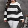 Женский трикотаж в полоску, межцветный пуловер, свободный свитер с круглым вырезом