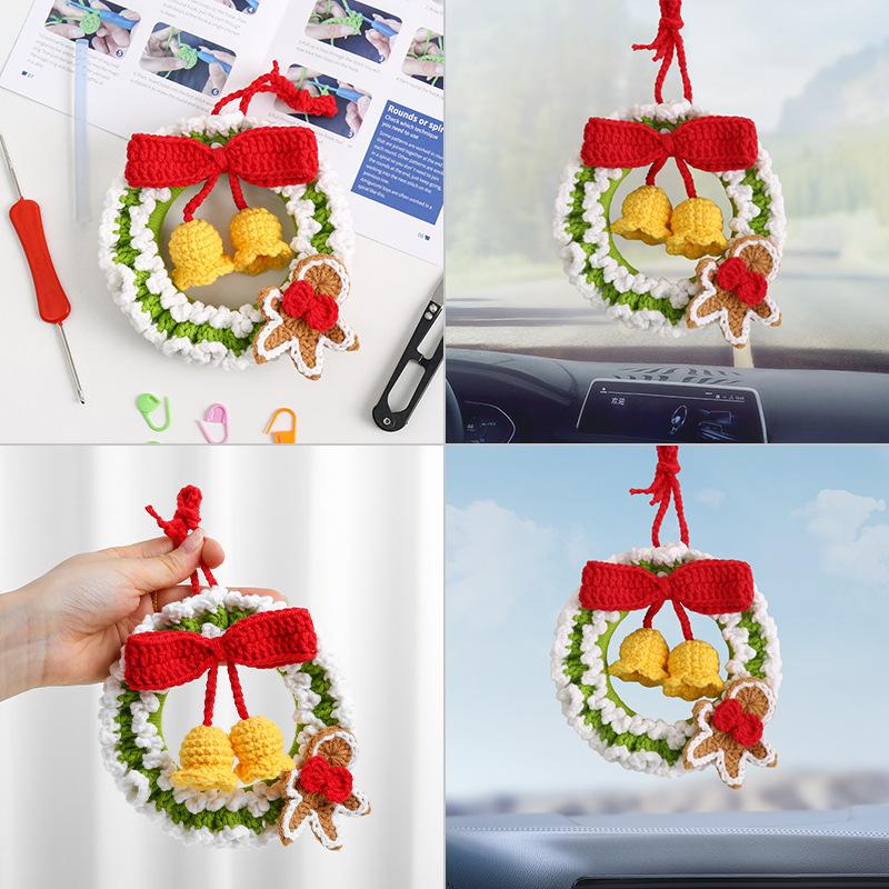 Christmas Festive Atmosphere Decoration Car Hanging Hand-knitted Small Biscuit Car Hanging DIY Material Pack Crochet Car Hanging