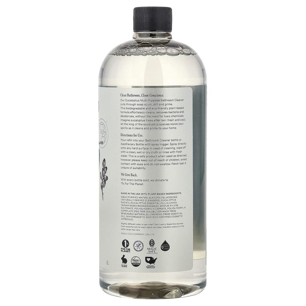 Koala Eco, Натуральное универсальное средство для чистки ванной комнаты, Сменный блок, Эфирное масло австралийского эвкалипта, 1 л (33,8 жидких унций)