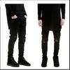 Ковбойские европейские и американские джинсы High Street Pure Black Slim Fit Small Leg Elastic Jeans Men's Slim Fit