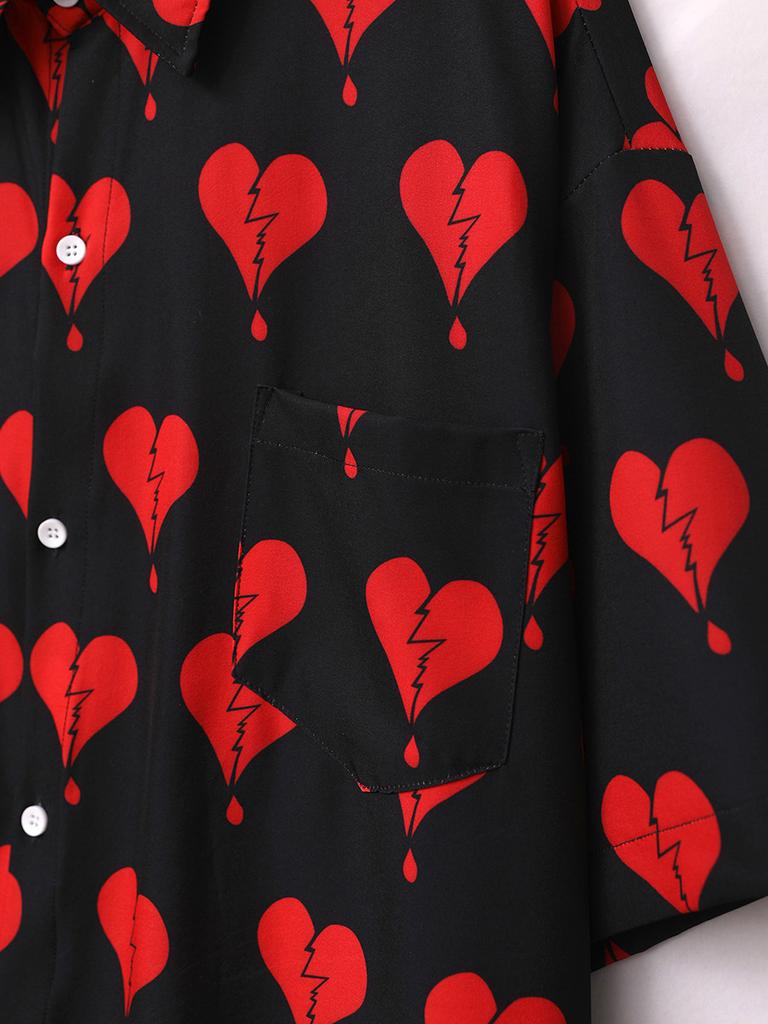 Свободная свободная рубашка с коротким рукавом и принтом разбитого сердца, Гавайская пляжная летняя мужская рубашка, студенческая пара, повседневная мужская одежда