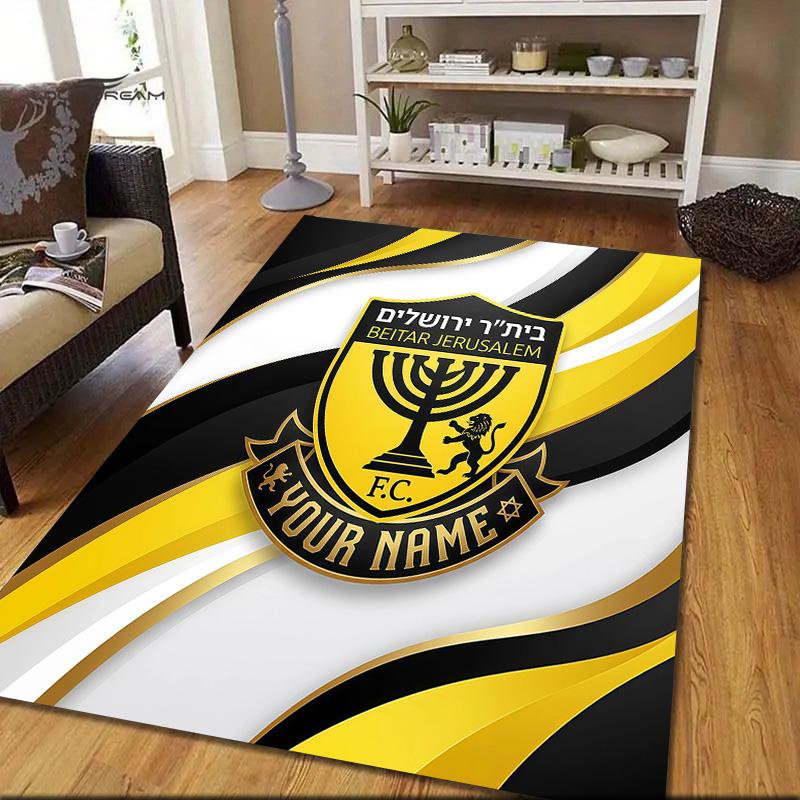 Custom Name Beitar Jerusalem Flannel Pattern Square Carpet,Area Rug,Carpet Rug for Living Room Bedroom Sofa Playroom Decor,Non-slip Floor Mat
