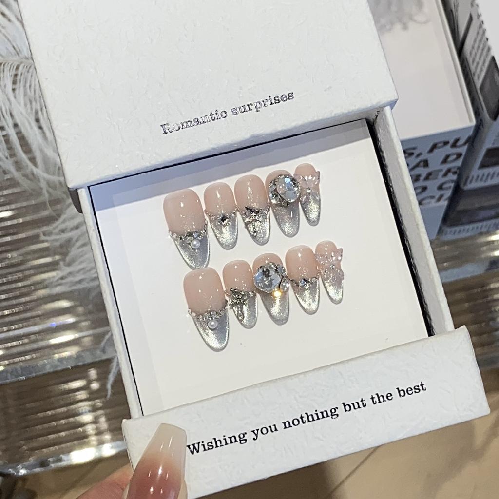 Ice-transparent Blue Side Light French Cat Eye Broken Diamond Butterfly Blue Pole Star Removable Wearable Armor