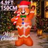 4.9FT LED Inflatable Xmas Yard Decor Gingerbread Man with Candy Cane Outdoor Lawn Garden Supplies Home Decor Ornaments Toy Gifts