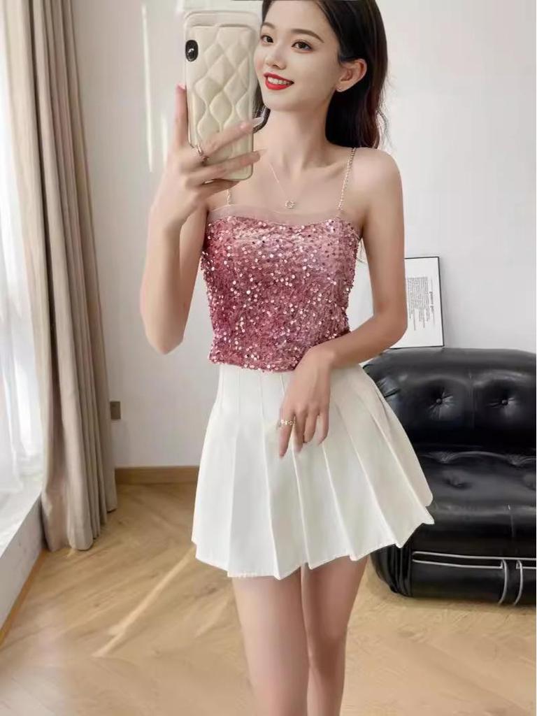 Slim Sequin Bandeau Tank Top - Summer Fashion